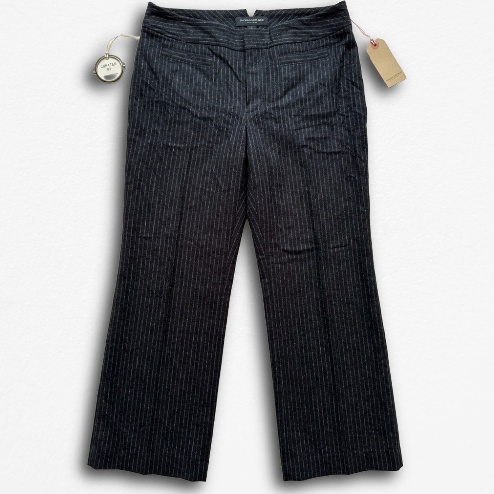 Banana Republic Harrison Pinstripe Wide Leg Trousers Grey Stretch Wool 6P NEW